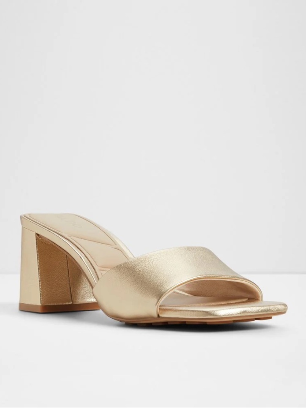 Aldo Metallic Gold Block Heel Slide Mules